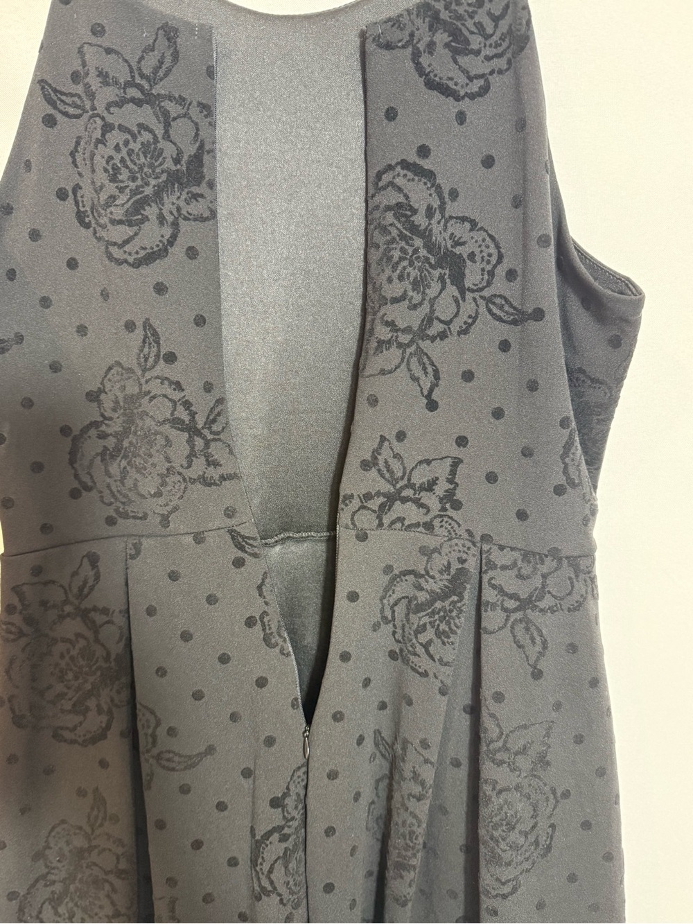 Aqua Black Flocked Floral Polka Dot Fit & Flare Skater Dress Large - Picture 5 of 7
